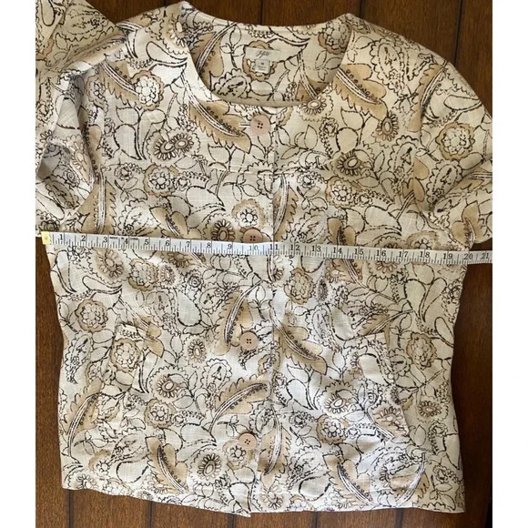 J. Jill Beige Floral + Paisley Print Linen Blend Collarless Blazer Jacket Medium - Picture 11 of 12